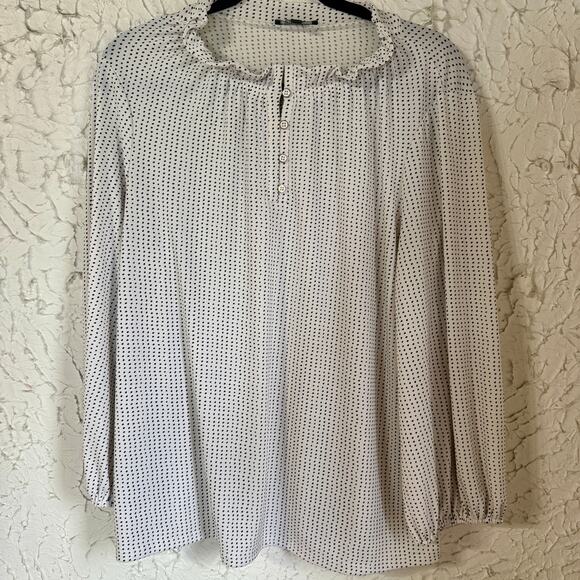 Adrianna Papell Tops - Adrianna Papell Polka Dot Blouse Womens XL Ruffle Neck Long Sleeve Top